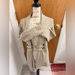 AB Studio Shawl Collar Sweater Cardigan in Color Heather Latte
